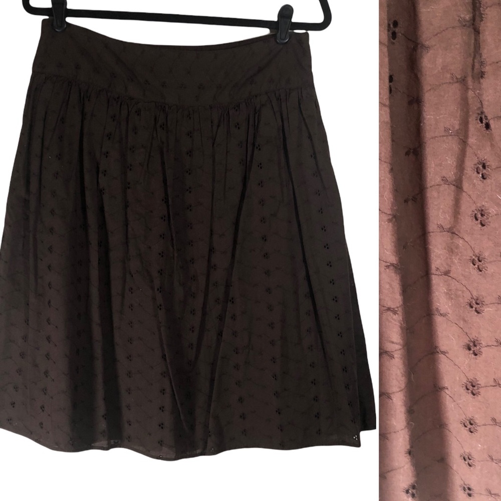 Merona 6 Skirt Brown Eyelet Cotton Lined Boho Cottagecore A Line - Picture 2 of 8